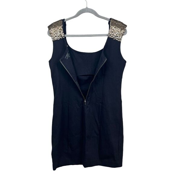 Guess Womens Mini Dress Gold Sequin Shoulders Stretch Back Zip Black Sz L - Picture 5 of 6